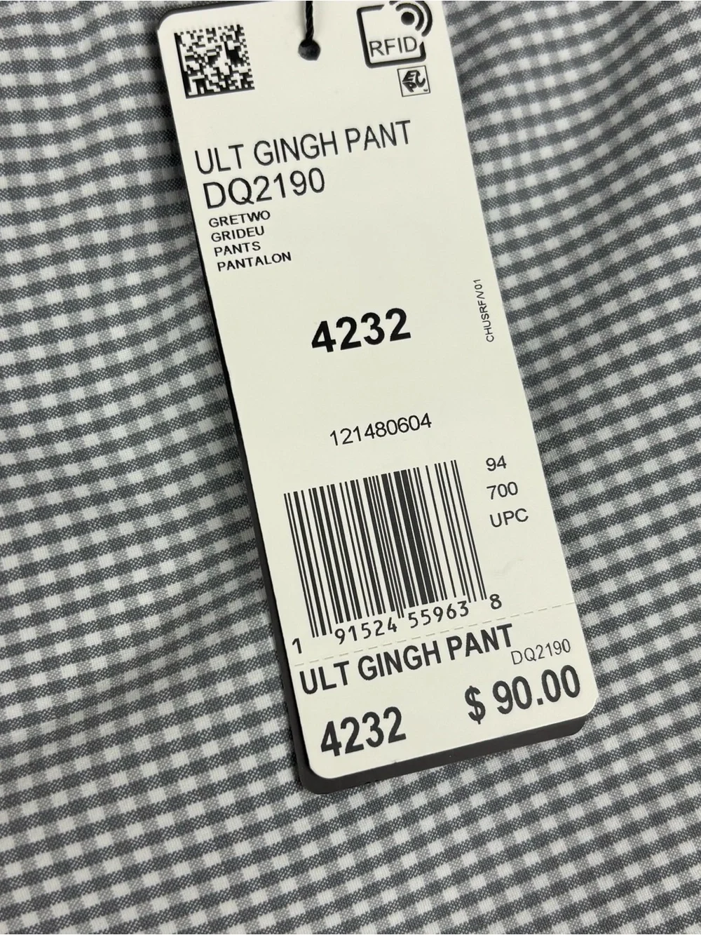 Adidas Pants Mens 42X32 Gray Gingham Ultimate 365 Taper Golf Pant NWT